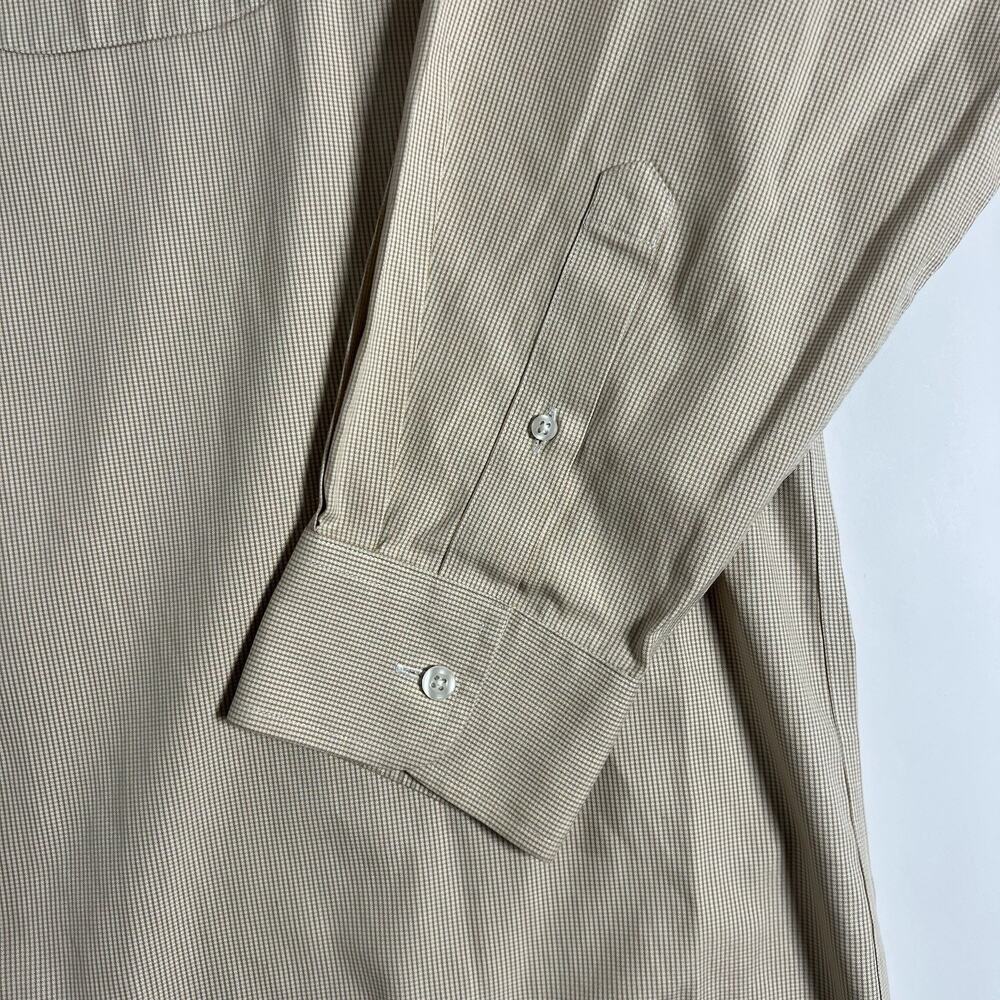 Roundtree & Yorke Gold Label Non-Iron Cotton Check Dress Shirt Beige 17 36 Tall - Picture 4 of 8